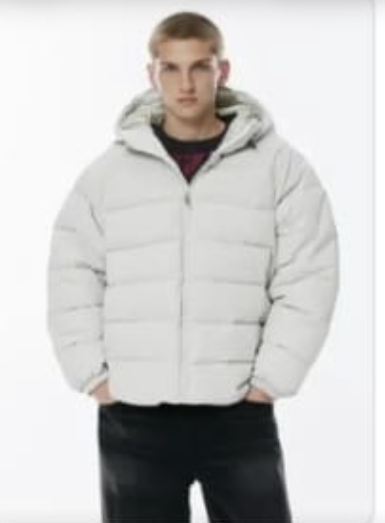 کاپشن طوسي روشن یونیسکس برند pull & bear کلاه دار بسیار سبک و گرم سایز L/xl
