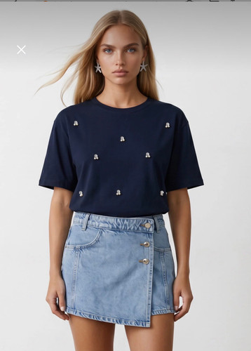 تي شرت آستين كوتاه سرمه اي نرم و لطيف ترك سايز L/Xl